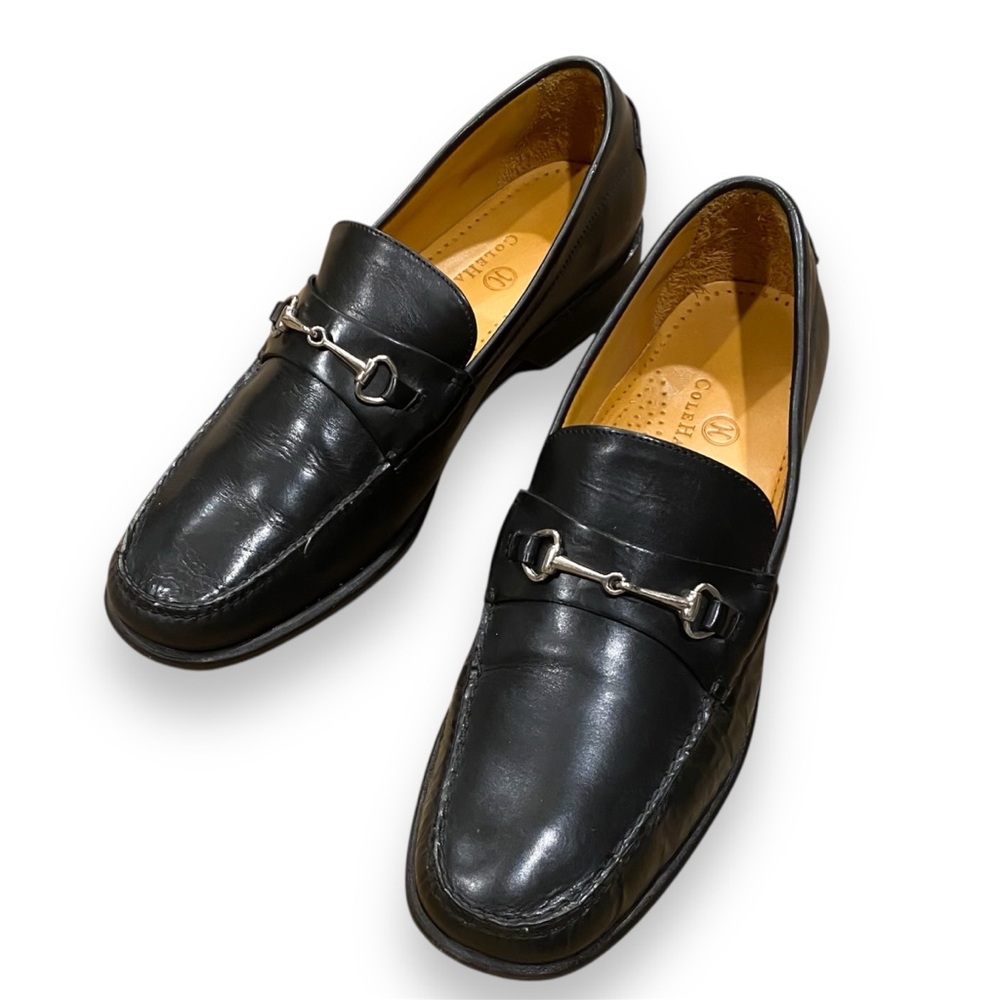 Cole Haan Black Patent Leather Loafers Silver Buckle Slip On Hand Sewn Men’s 8B